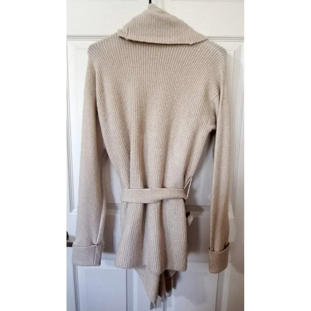 Simply Vera Wang Women's L Wrap Sweater Beige Long SleeveShawl Collar Belted